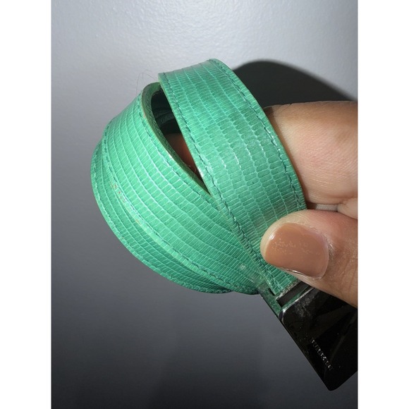 BURBERRY Haymarket Skinny Belt Green Silver Tone Buckle 40/100 43\